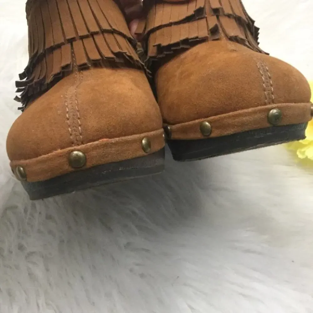 ROUTE 66 Casual Fringe Slip On Mules Brown Boho - Picture 5 of 13